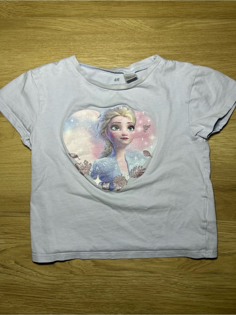 H&M White Tee with Pastel Elsa Heart Graphic